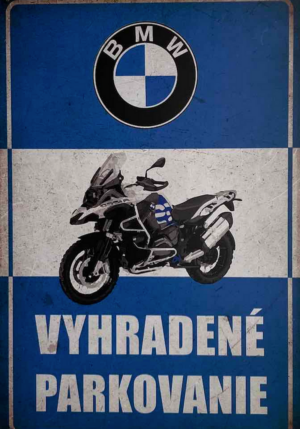 Retro tabuľka – BMW motorka Vyhradené parkovanie